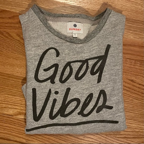 [1] SUNDRY Good Vibes Grey Cold Shoulder Sweatshirt - Picture 5 of 6